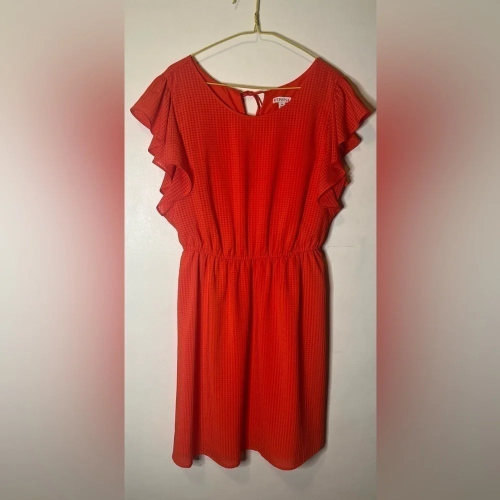 Merona Orange Fit and Flare Knee Length Ruffle Sleeve Dress size Medium - Picture 3 of 5